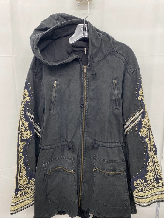 Free People Jackets & Blazers - Free people Black Hooded Zip-Front Jacket with Embroidered Sleeve Detail